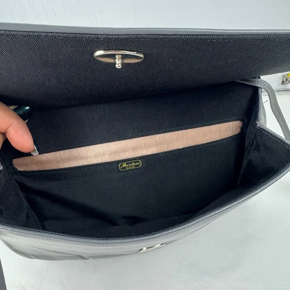 Vintage Mardane USA Gray Leather Ruched Foldover Clutch‎ Shoulder Bag